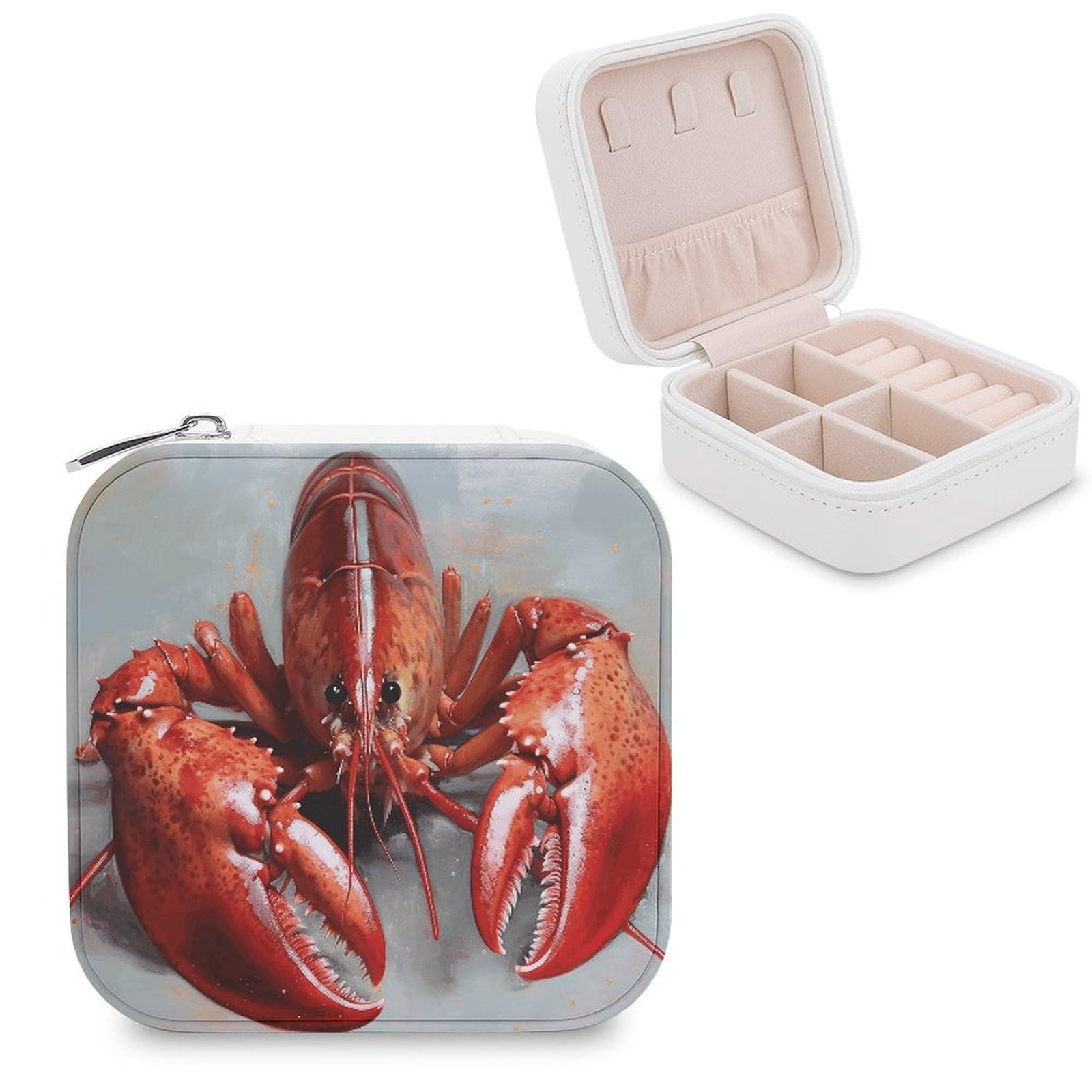 VstaDank Lobster Travel Jewelry Case Zipper Portable Small Jewelry Box Custom Pu Leather Mini Traveling Jewelry Organizer for Rings Earrings Necklace Bracelet Girls Women