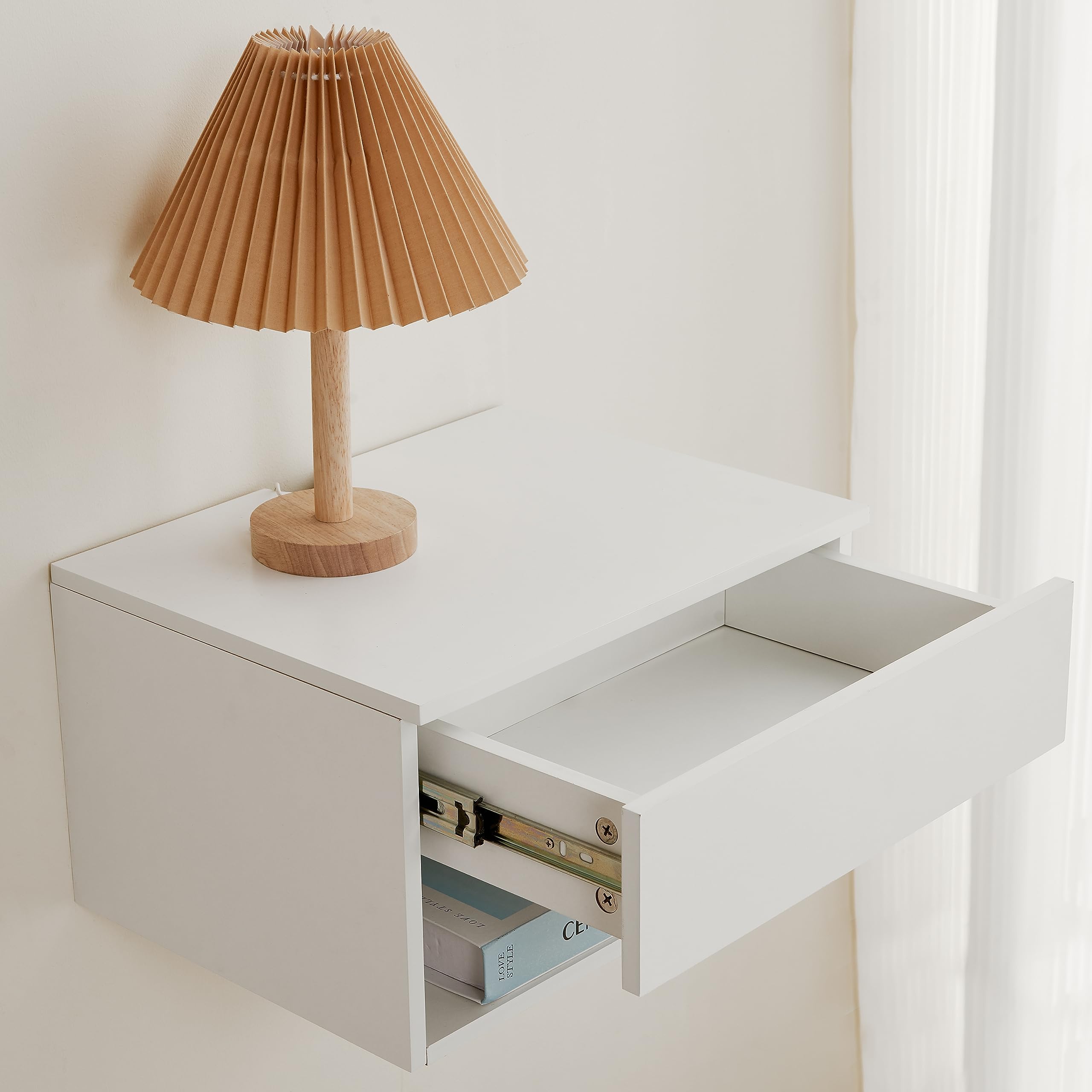 Filano Floating Nightstand Shelf with Drawer, Bedside Shelf