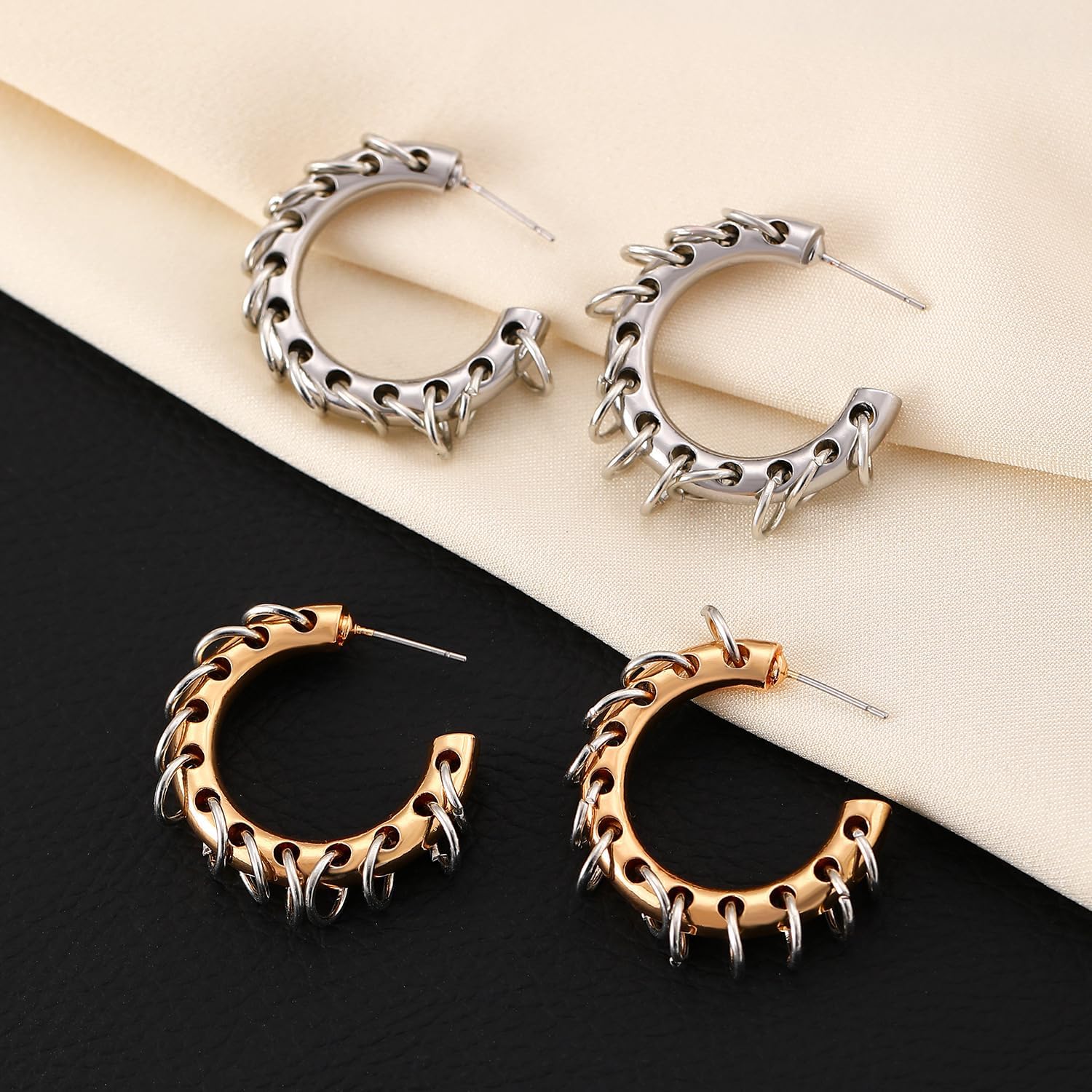 Chunky Hoop Earrings for Women Gold/Silver Hoop Dangle Earrings Statement Earrings Punk Jewelry - Image 2