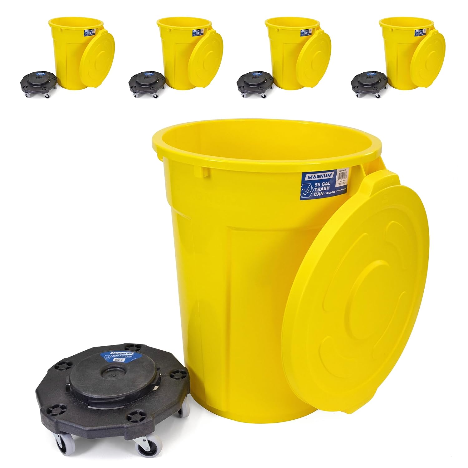 MAGNUM CMTC-CLD0-55Y05 Yellow Trash Can Set (55 gallons) – 5 pack