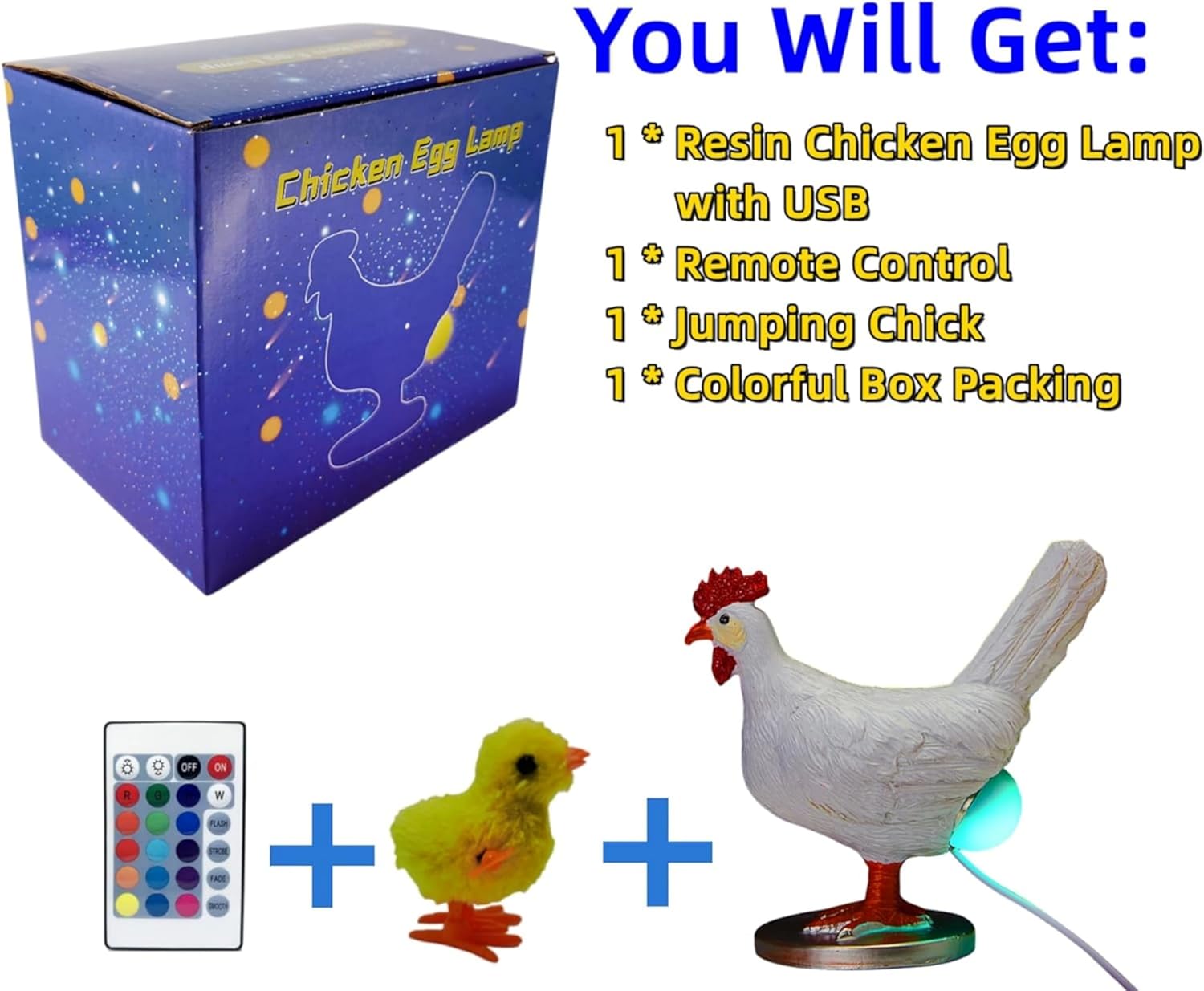 Chicken Egg Lamp, 3D Resin Chicken Lamp, Hen Laying Egg Lamp with Color Gift Box, Lifelike LED Egg Lamp, Funny Easter Christmas Birthday Gift for Friends (d)