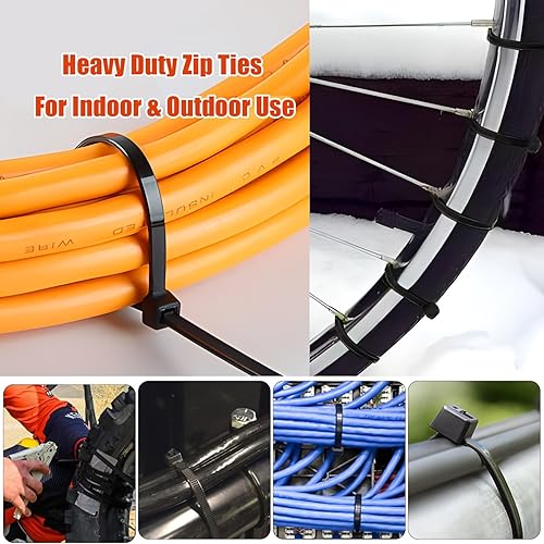 Miniatura 3 de Paquete de 1000 bridas negras de 12 pulgadas de largo, resistentes, 70 libras de resistencia a la tracción, bridas de plástico industriales, cierres