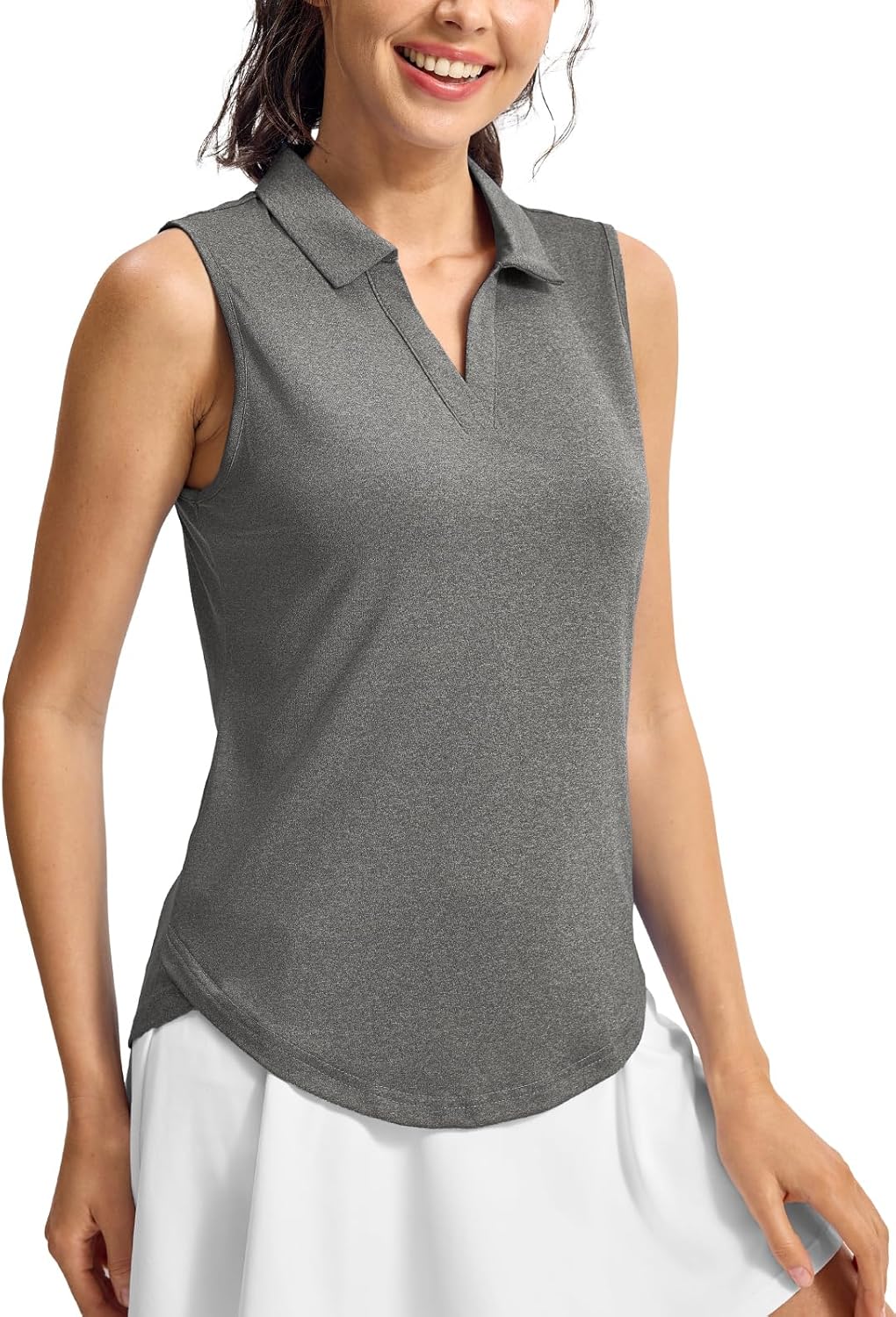 Rdruko Women's Sleeveless Golf Polo Shirts V-Neck Collared Tennis Quick Dry UPF 50+ Lightweight Athletic Tank Tops, Dark Grey, XL - Image 2