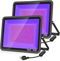 Vista 1 de 2 Pack 300W LED Black Light,Black Flood Light Outdoor with Plug and Switch, IP66 Waterproof Blacklight Flood Light Neon Glow for Glow Party