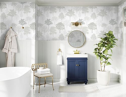 Miniatura 8 de Timeet Papel tapiz de bosque para despegar y pegar, papel tapiz moderno de árbol, papel adhesivo gris y blanco, 23.2 x 118.1 pulgadas, autoadhesivo,