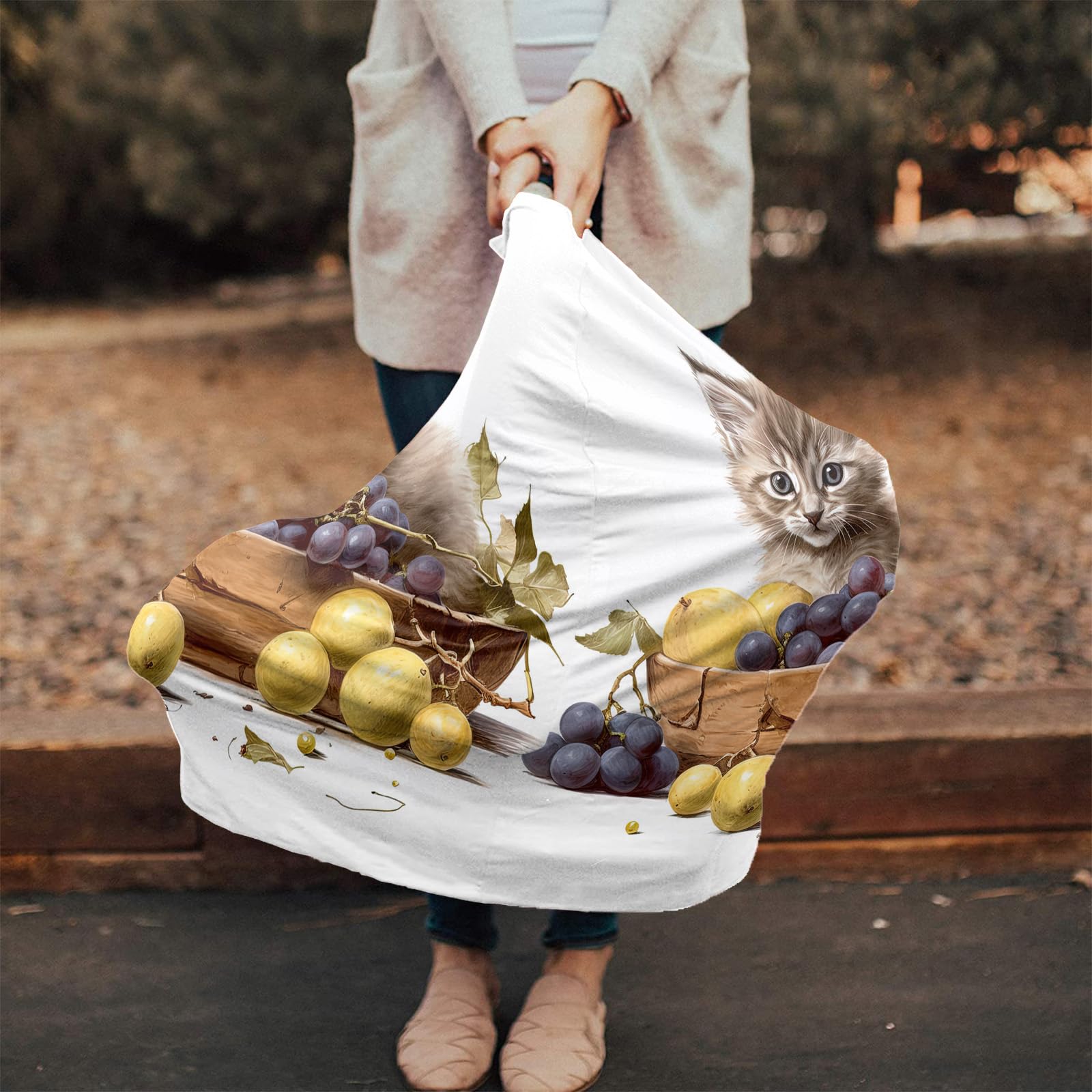 Nursing Cover for Breastfeeding Scarf, Cat Animal Fruit Grapes Baby Car Covers Super Soft Multi Use for Canopy Shopping Cart Cover Blanket Stroller Cover