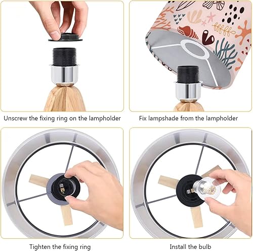 Miniatura 7 de Lámpara de mesa con trípode, diseño de garabatos, moderna, regulable, lámpara de escritorio, base de madera, pantalla de tela para habitación de