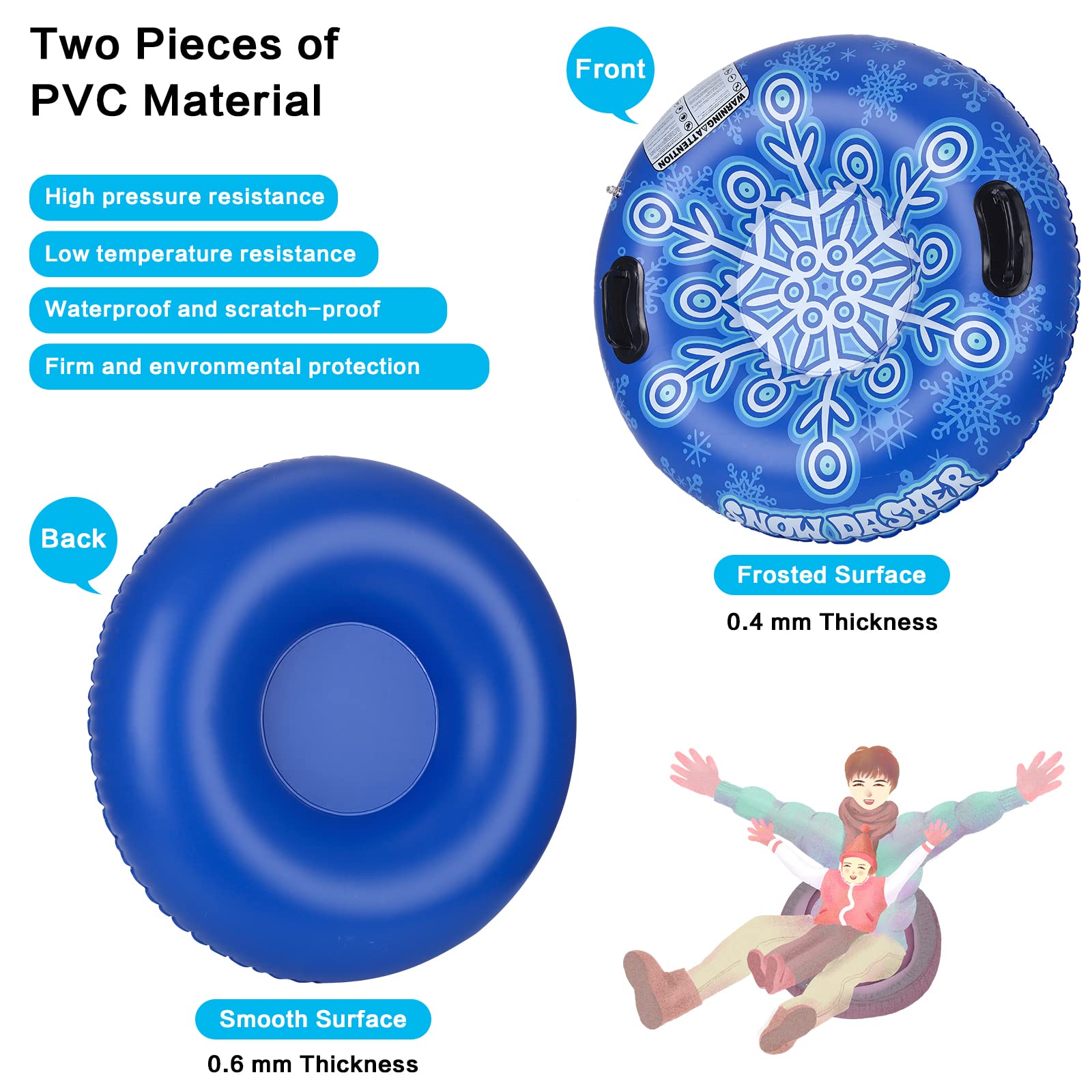 Trineo inflable 90cm PVC con asas deportes de invierno
