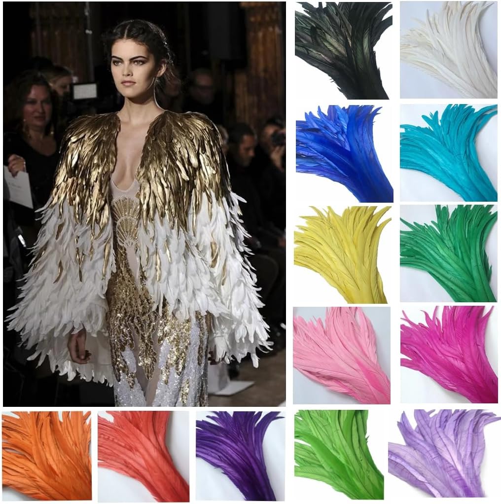 Shekyeon 12-14inch Rooster Tail Feather Used Hats Costume Decoration Pack of 50