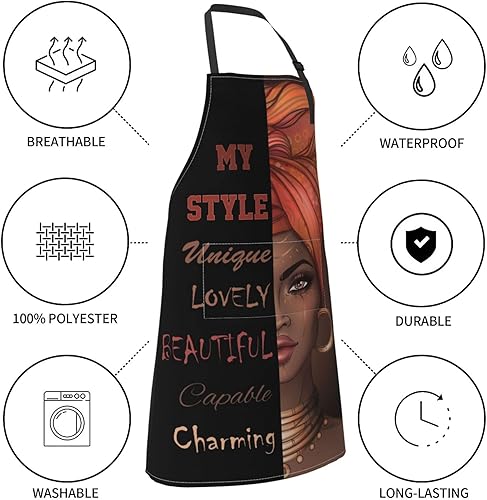 Miniatura 4 de Perinsto Delantal impermeable de mujer negra afroamericana con 2 bolsillos delantales de cocina personalizados para cocinar, hornear, pintura,