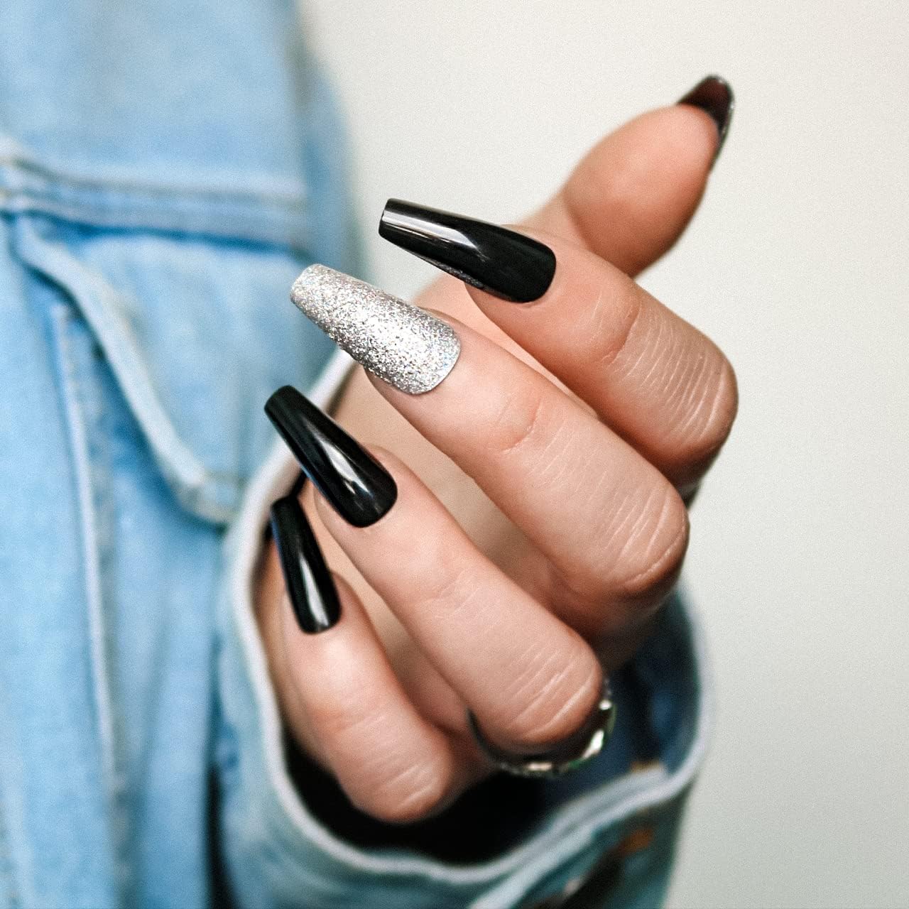 Midnight Glow medium Long Ballerina Press on Nails - 20 pcs Full cover Acrylic fake Nails 10 Sizes