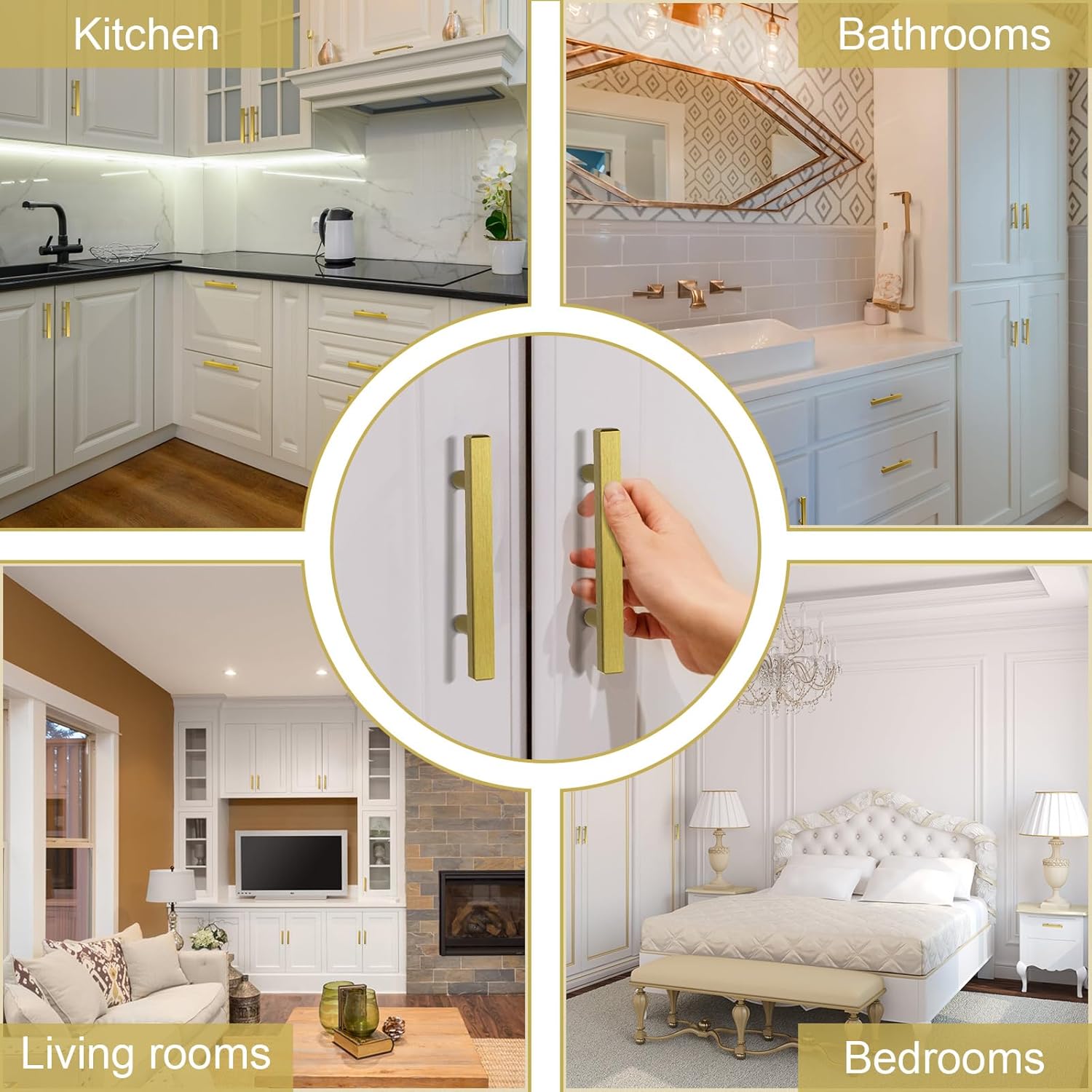 AEEKEL 30 Pack Cabinet Pulls 5" Length Brushed Brass Drawer Handles, 3" Hole Center Square Kitchen Cabinet Handles, Stainless Steel Cabinet Hardware for Bedroom Bathroom Office