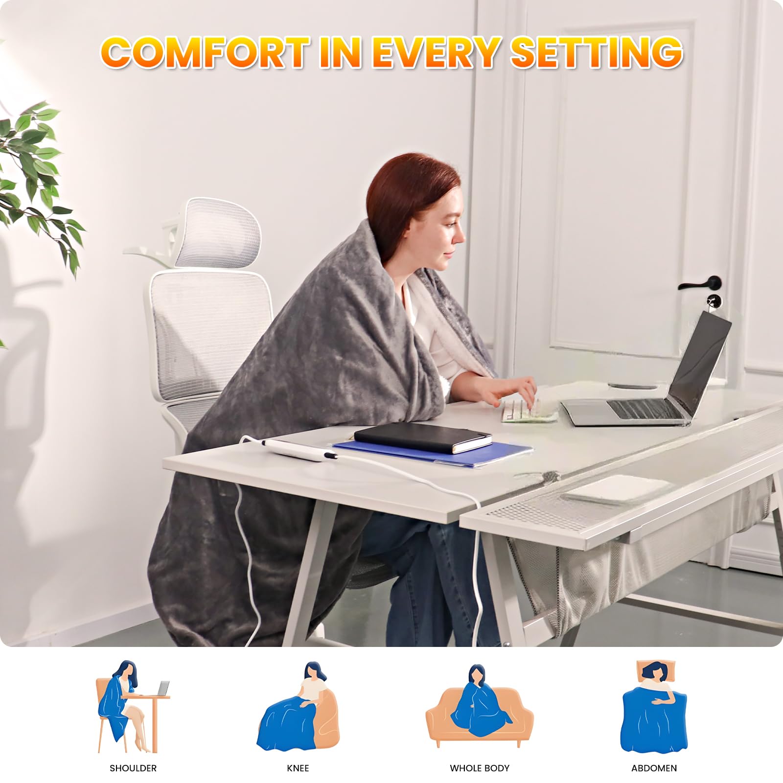 Qfun Doppelseitig Heizdecke mit Abschaltautomatik 180x100cm, Schnelles Aufheizen Wärmedecke Elektrische mit 6 Temperaturstufen, 4 Timer, Waschbar Heated Blanket Kuscheldecke, Überhitzungsschutz