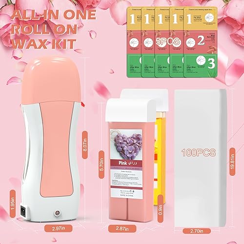 Miniatura 5 de Kit de cera enrollable, calentador depilatorio de cera enrollable para depilación con cartucho de cera de miel y rosa, 5 toallitas de cuidado antes