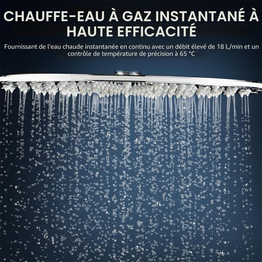 Fulgutonit 18L Chauffe-Eau à Gaz,36Kw Chauffe-Eau Butane Propane avec Pomme de Douche et Affichage Digital, Allumage de la Batterie,0.25 Bar Pression d'Eau Démarrage,pour Maison,Cabine