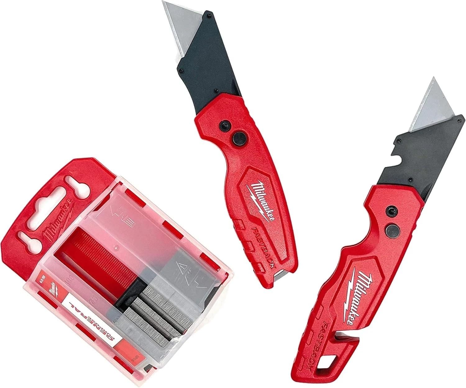 Milwaukee Fastback Flip Utility Knife 2 Piece Set with Razor Blade Dispenser (50 Blades Included)