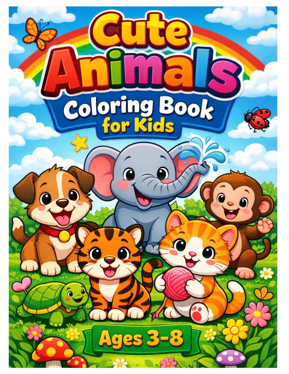 Cute Animals Coloring Book for Kids: Fun and Easy Animal Coloring Pages for Boys and Girls Ages 3-8