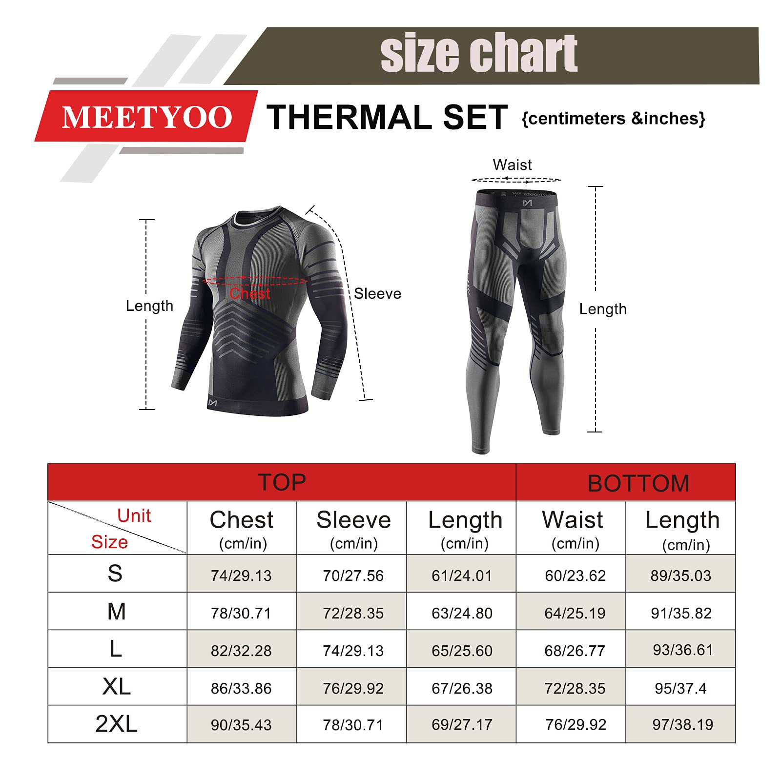 MEETYOO Conjuntos térmicos Hombre, Ropa Interior Térmica Leggings Compresión Camiseta para Esquí Running Ciclismo