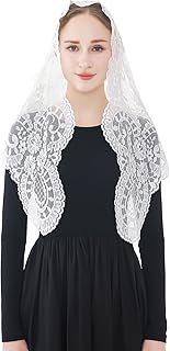 Embroidered Triangle Catholic Church Mantilla Veils Floral Lace Scarf Shawl Mass Chapel Veil