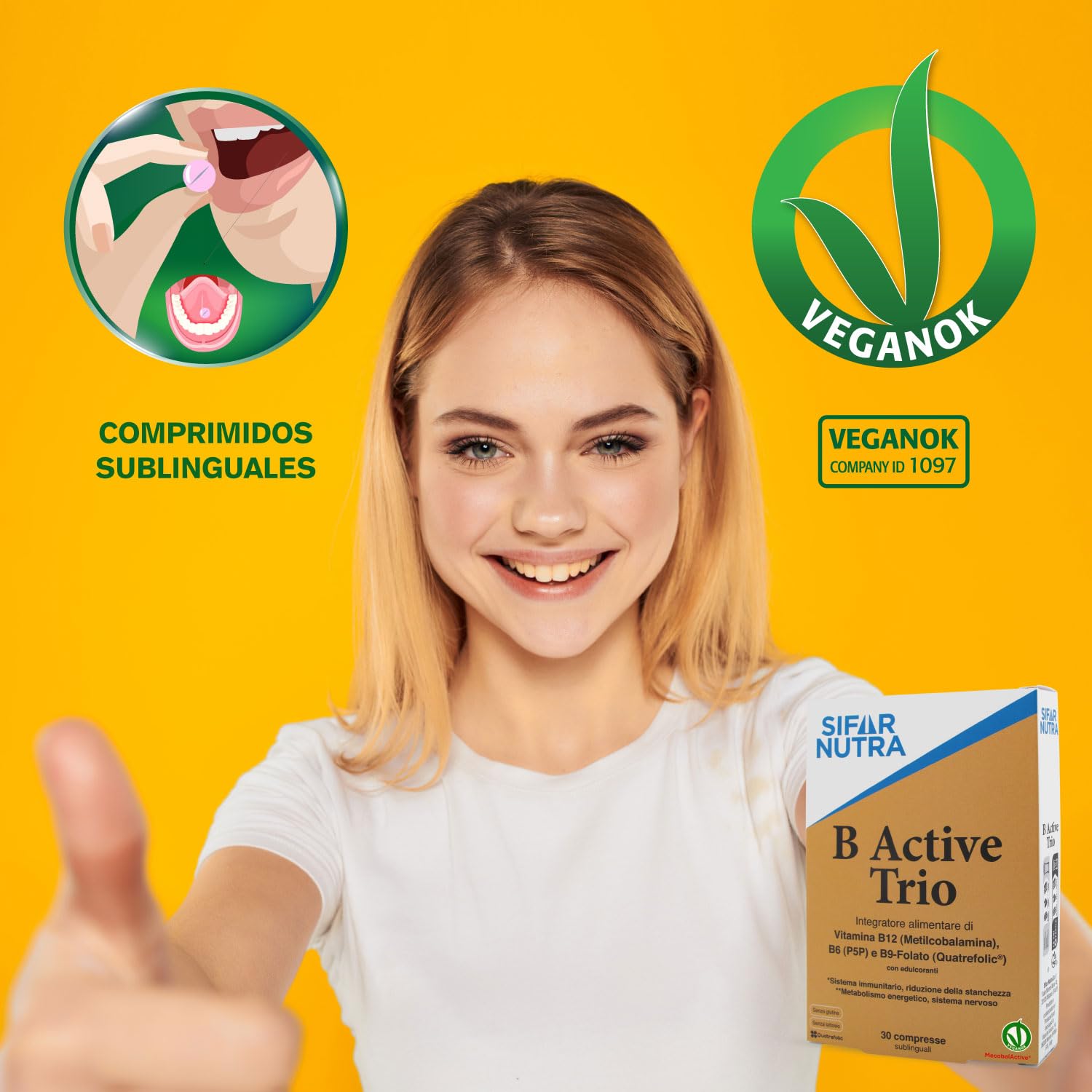 Sifar Nutra B Active Trio | B12 (metilcobalamina), folato y B6 (P5P) | vegano | alta absorción | dosis elevada | inmunidad cansancio función psicológica |90 comprimidos sublinguales I (3 paquetes)