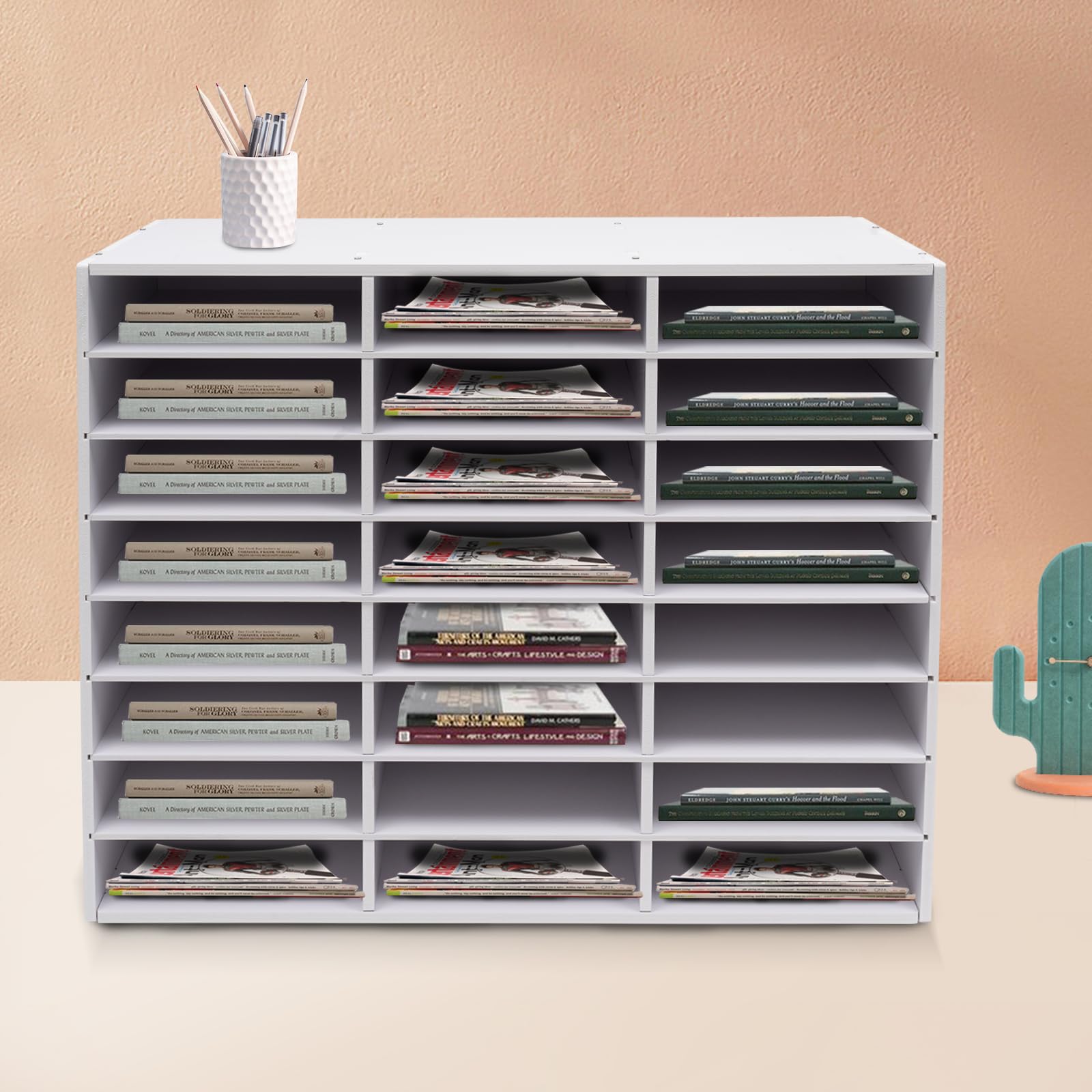 Organisateur de documents à 24 compartiments, 3 colonnes et 8 rangées de papier, blanc, organisateur de lettres et de documents pour bureau, salle de classe et maison