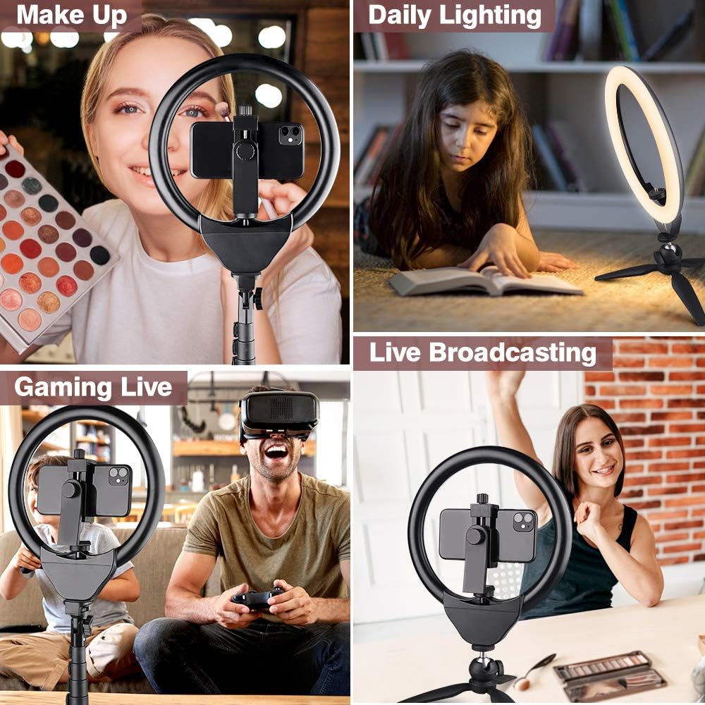 10'' Ring Light with 50'' Extendable Tripod Stand, Sensyne LED Circle Lights with Phone Holder for Live Stream/Makeup/YouTube Video/TikTok