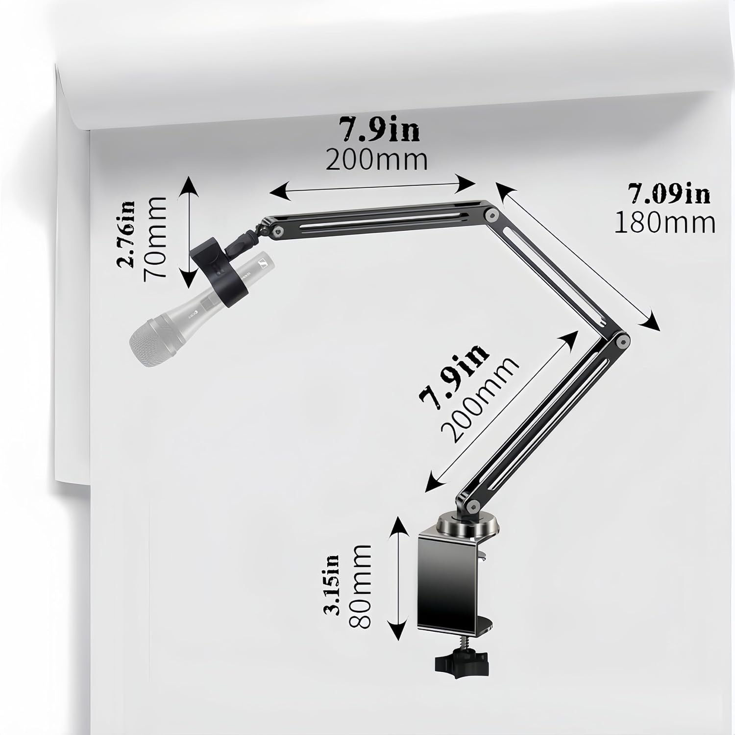 Low Profile Mic Boom Arm Stand 360° Rotatable Adjustable Compact and Foldable Table Microphone Arm Holds 2.5kg with 3/8" to 5/8" Screw Adapter for Game Streaming Podcast Broadcast (C Clamp Mount)