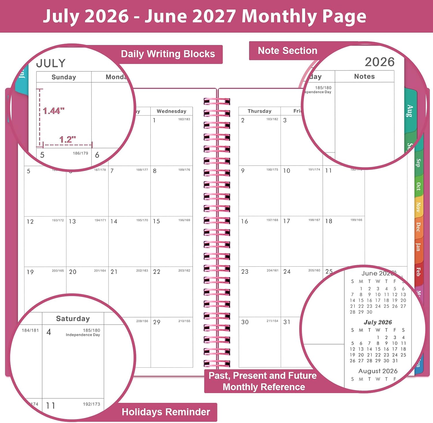 Planner 2026-2027 - 2026-2027 Academic Planner, 2026-2027 Planner Weekly and Monthly with Tabs, July 2026 - June 2026, 6.25" × 8.3", Strong Twin-Wire Binding image 3