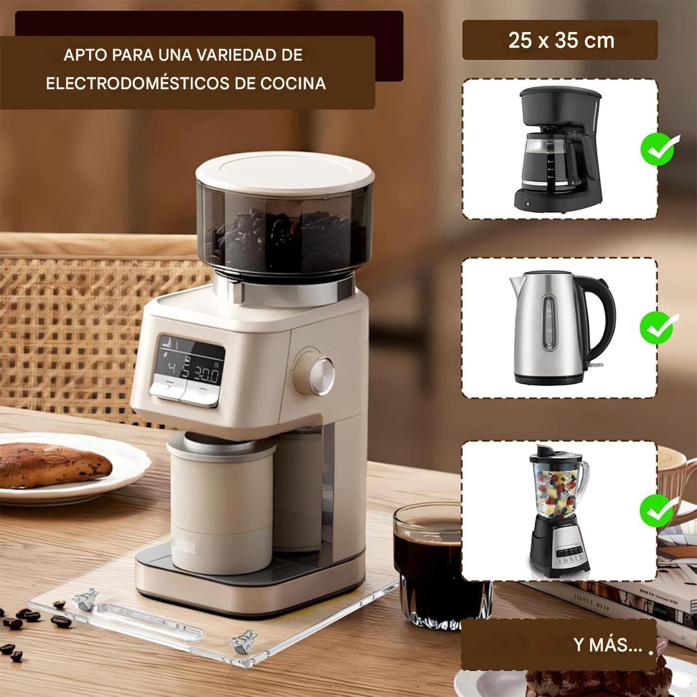 Bandeja Deslizante Para Electrodomésticos De Cocina,Bandeja Deslizante de Acrílico para Electrodomésticos con Ruedas de Goma | Base Rodante 35x33 cm Para Máquinas De Café Tostadoras Y