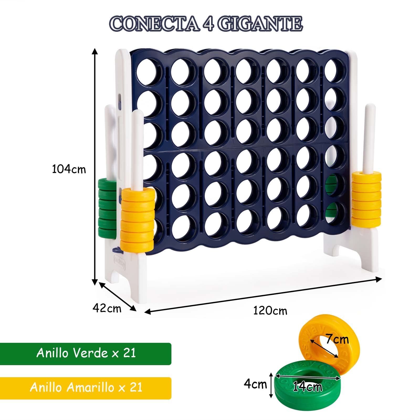 COSTWAY Conecta 4, Juego Gigante 4, Juego 4 en Raya Gigante 42 Anillos Gigantes y Dispositivo de Deslizamiento Rápido (Azul)