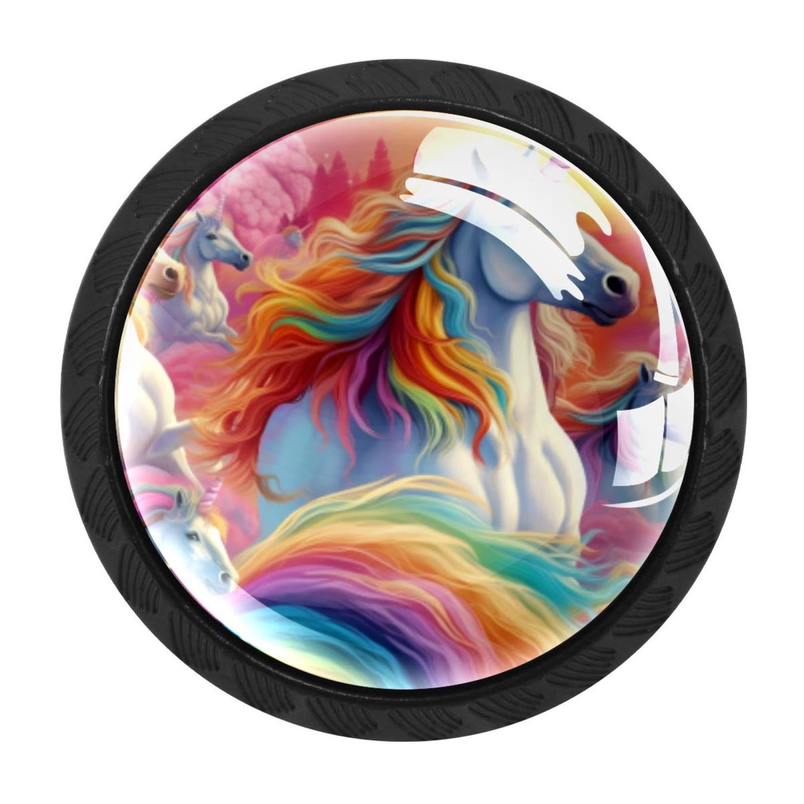Chenzzzz Multicolored 07 4 Pieces Rainbow Unicorn Drawer Knobs, 35Mm Black Cabinet Knobs, Drawer Pulls And Knobs, Dresser Drawer Knobs, Cabinet Hardware Kitchen Cabinet Knobs
