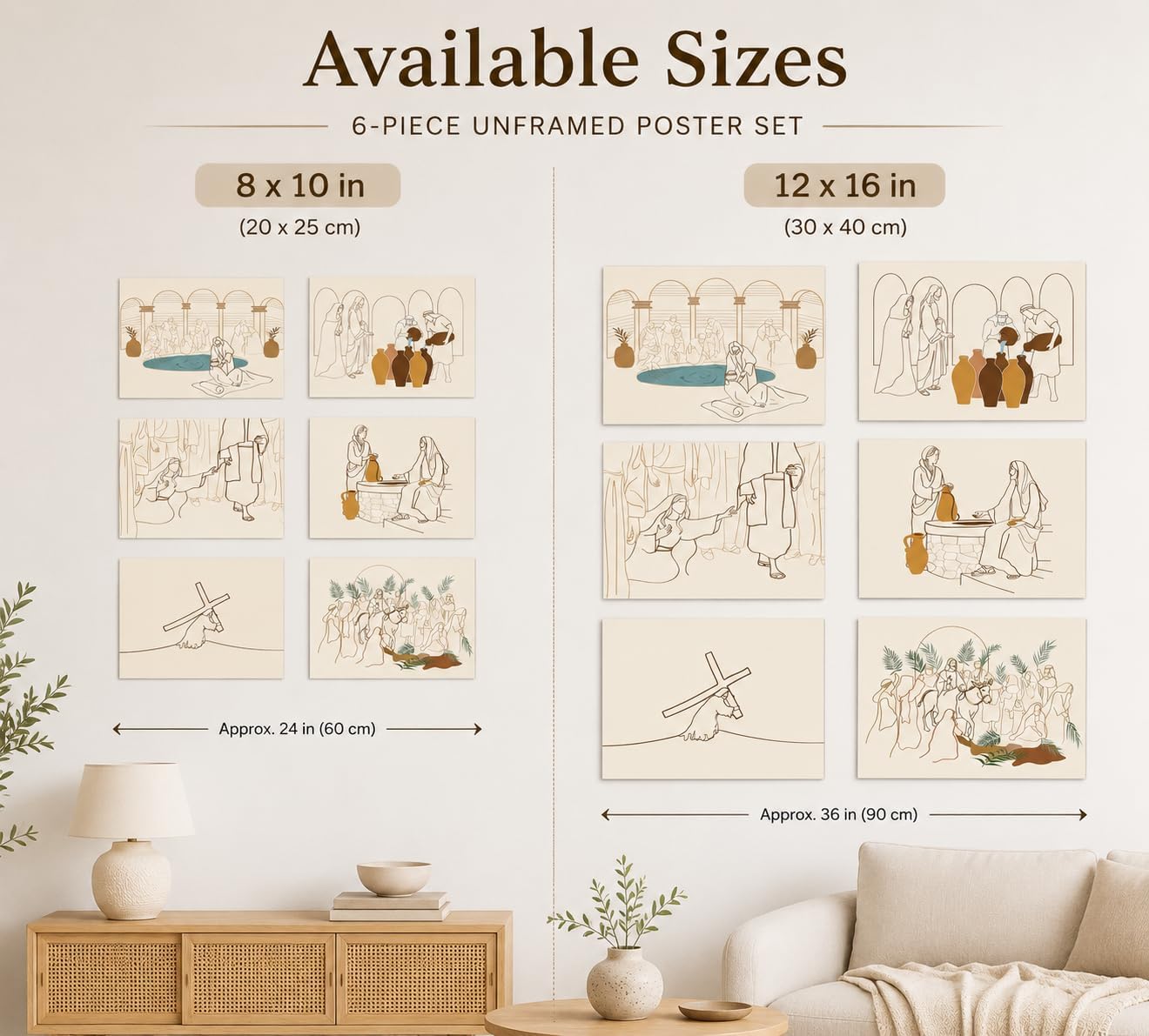 Christian Wall Art Set of 6, Bible Story Line Art Posters Unframed Canvas Prints, Faith Inspired Wall Decor for Living Room Bedroom Prayer Room Church Office, Biblical Minimalist Art Gift, 8x10in image 5