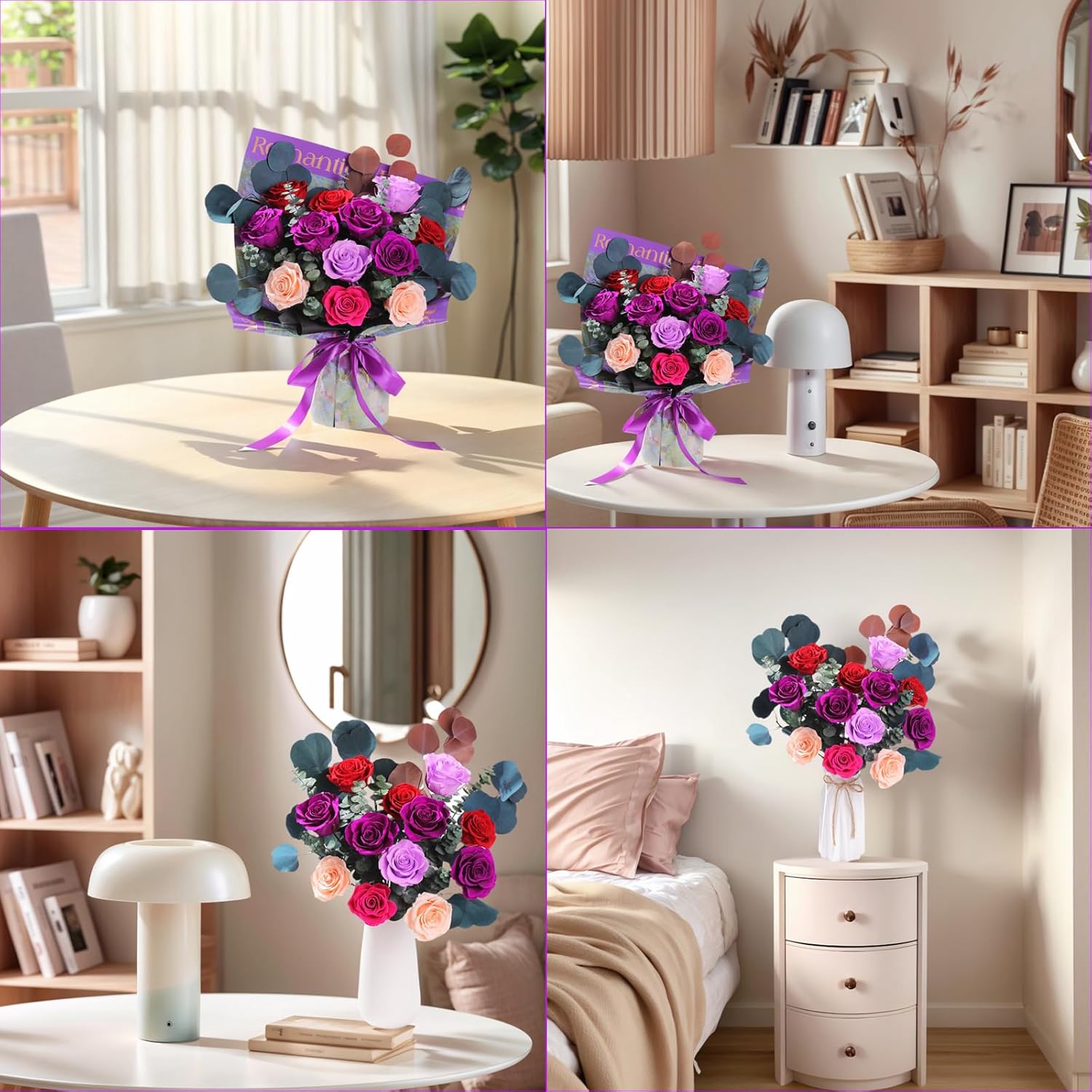 Lovenfold Flowers for Delivery Birthday Flowers Gift for Her,Preserved Flowers Bouquet 12 Roses Mixed Bouquet,Rose Gifts for Women Mom Grandma(Mixed 12 Purple-B Roses)