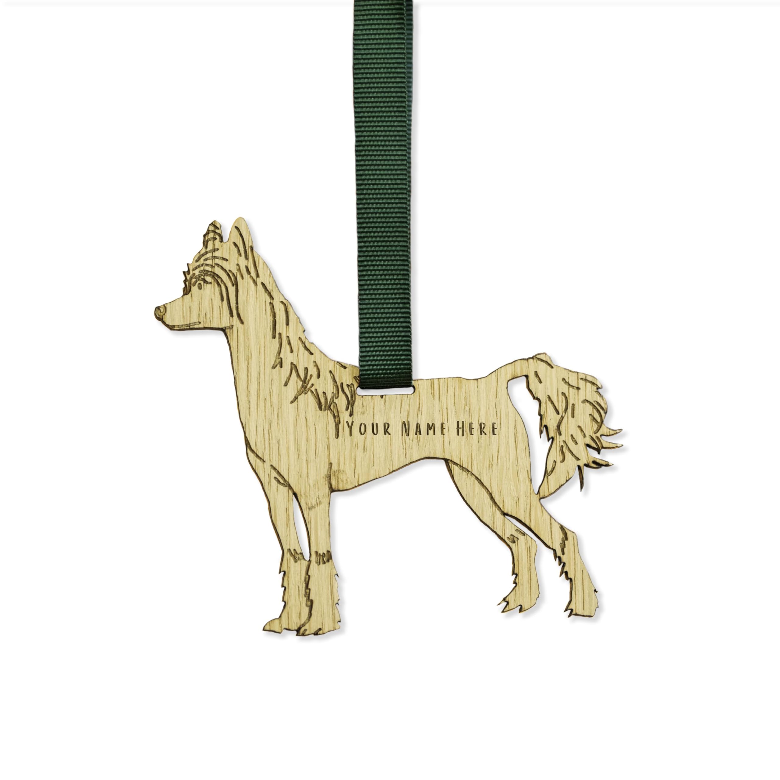 "Manta Makes Personalised Dog Christmas Decorations, wooden dog lover gifts for dog lovers, range of over 50 breeds, personalised pet memorial gifts, best dog Mum gifts (Chinese Crested)" โ image 1
