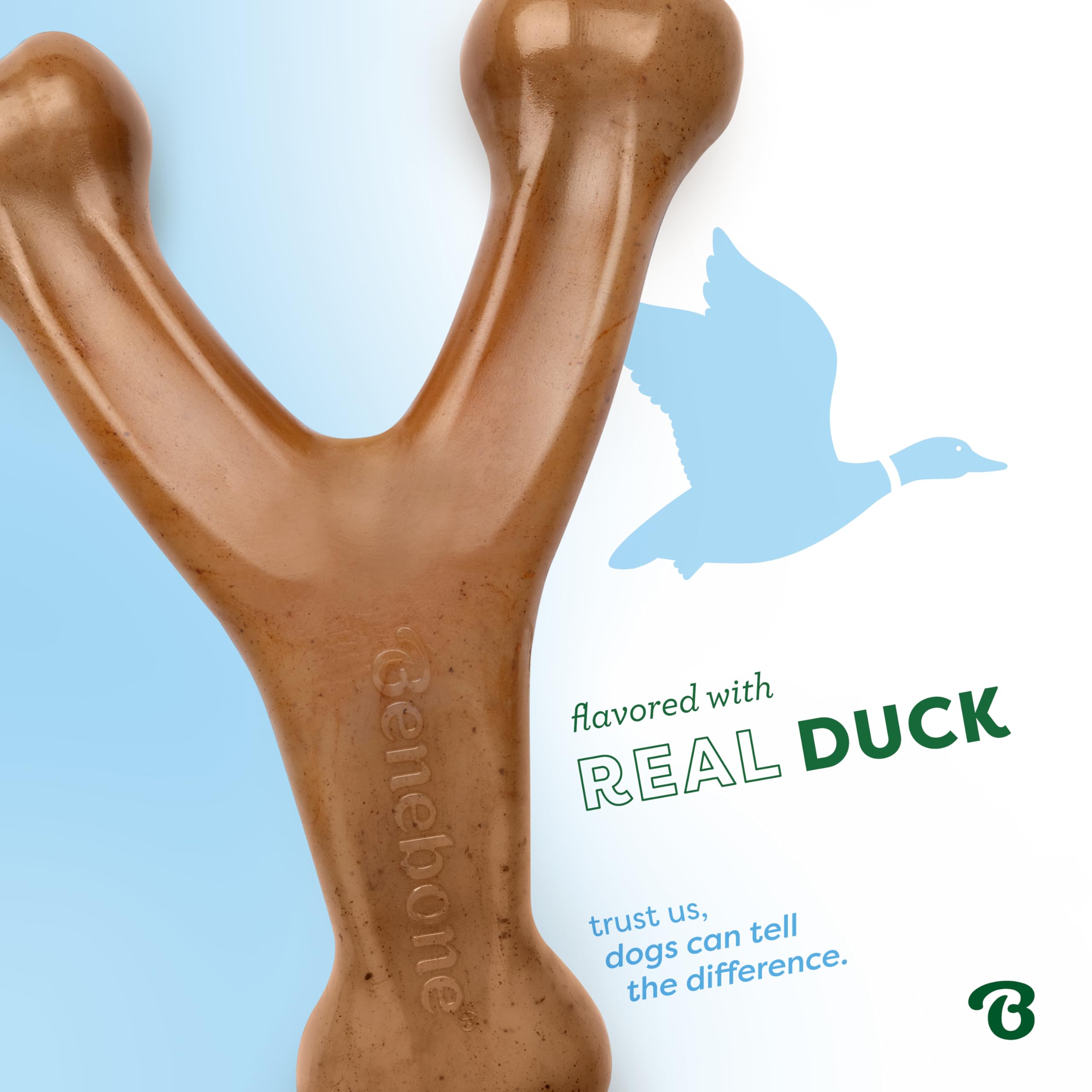 Benebone Wishbone Durable Dog Chew Toy for Aggressive Chewers Duck, Made in USA, Large, Brown - Image 3
