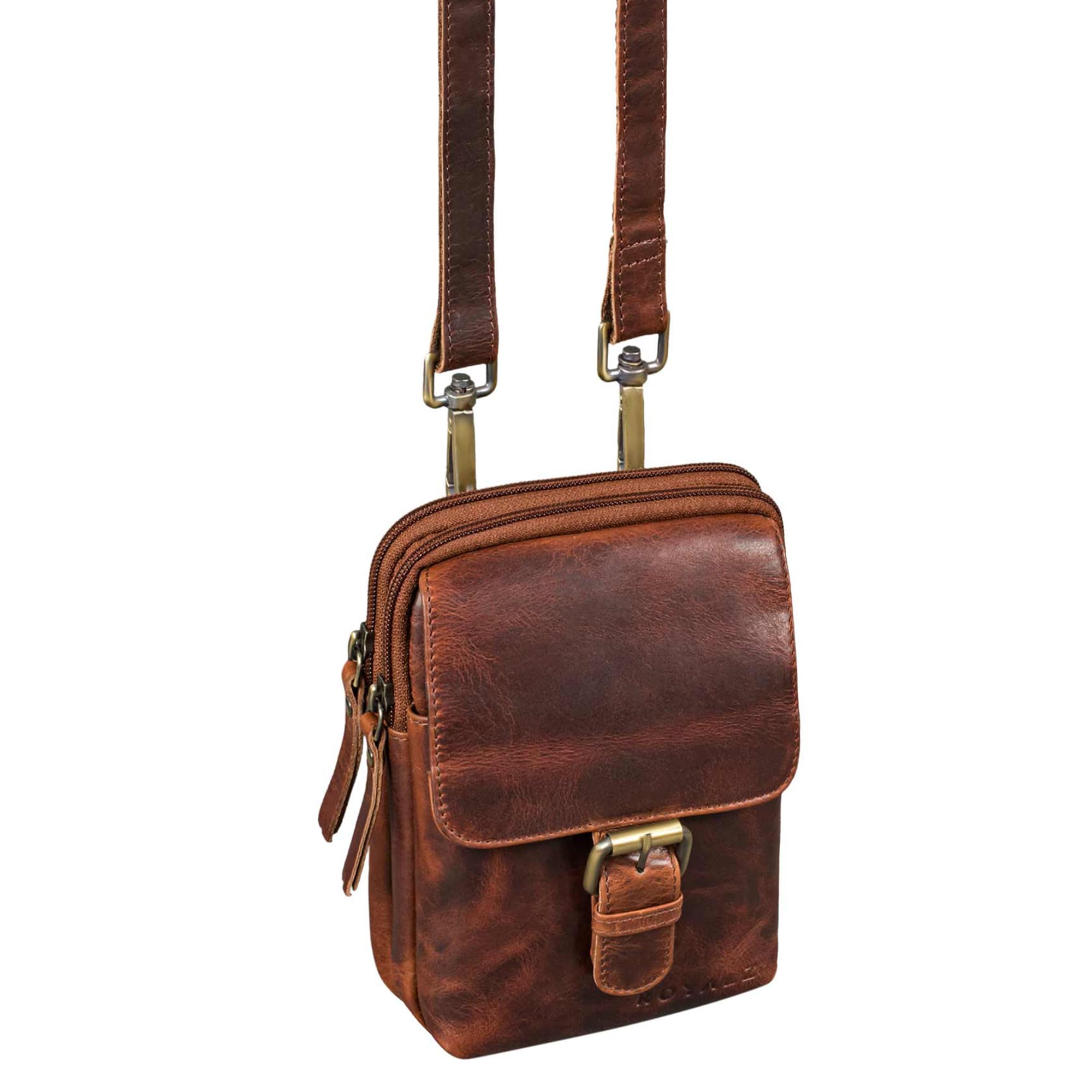 ROYALZ "Dalton Sac bandoulière homme cuir véritable | Sacoche vintage 3-en-1 : petite sacoche à bandoulière, sac téléphone et sac ceinture, compact et élégant