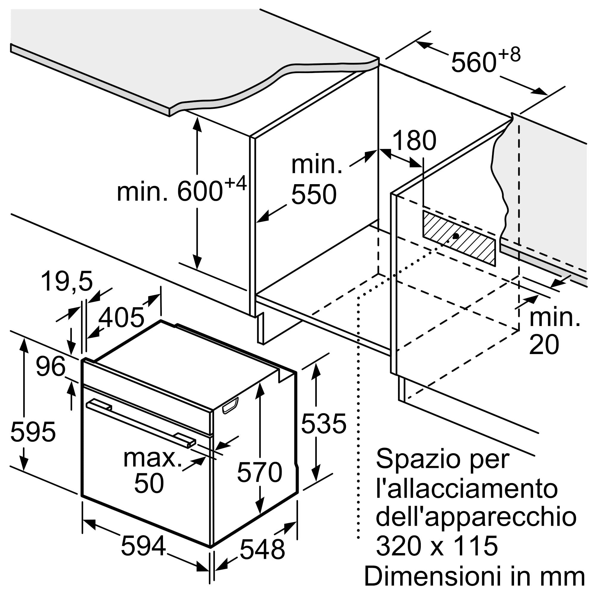 Bosch HRG532BB3 Serie 4, Forno con vapore da incasso, Display LED Touch, Funzione Air Fry, EcoClean, 15 programmi automatici, Nero, 60 x 60 cm
