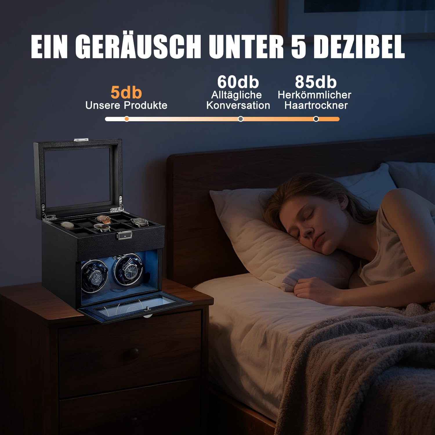 Watch Winder für Automatikuhren, mit LED-Beleuchtung und 8 zusätzlichen Aufbewahrungsboxen, automatische Uhrenbeweger-Box mit superleisem Motor, Verstellbarer Uhrenhalterung