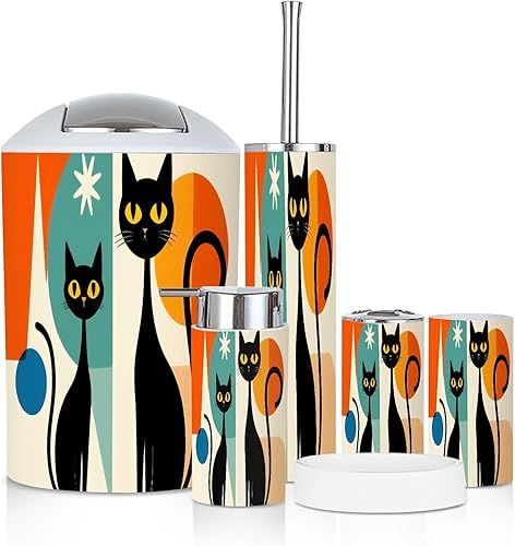 Miniatura 13 de Juego de accesorios de baño, 6 piezas vintage de mediados de siglo de los años 50, moderno y simétrico curvado, soporte para cepillos de dientes,