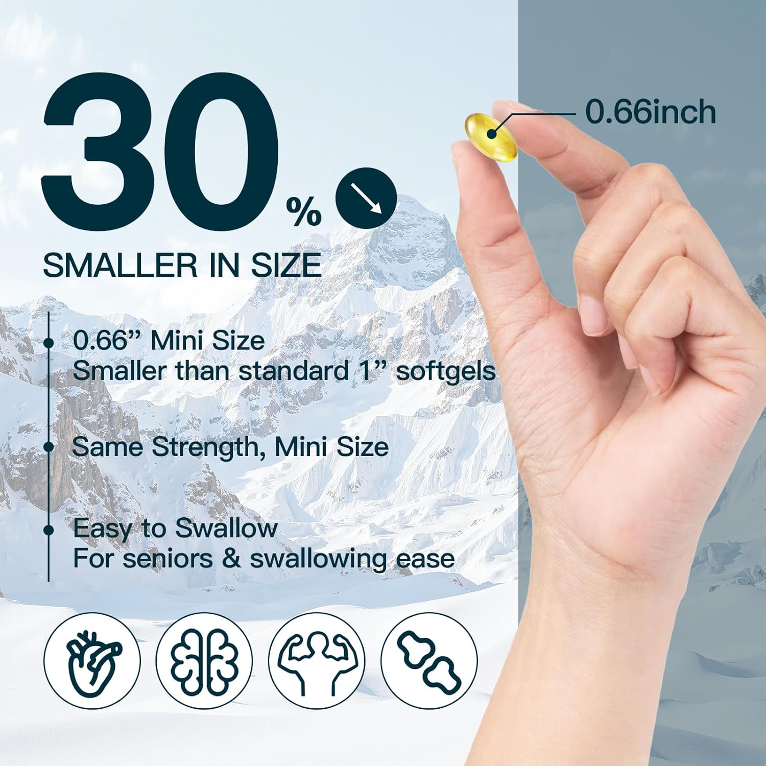 NATURE TARGET Fish Oil Mini 1400mg, High-Potency Omega 3 Supplement with Vitamins A & D3 & E, Supports Heart, Brain, Joints & lmmune System, Non-GMO, 120 Softgels, Wild-Caught - Image 3