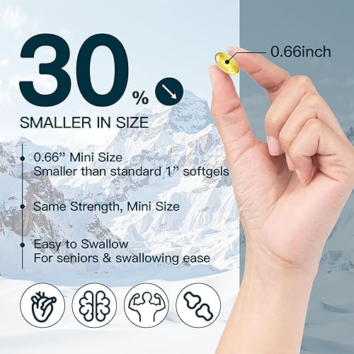 Miniatura 3 de NATURE TARGET Aceite de pescado Mini 1400 mg, suplemento Omega 3 de alta potencia con vitaminas A y D3 y E, apoya el corazón, el cerebro, las