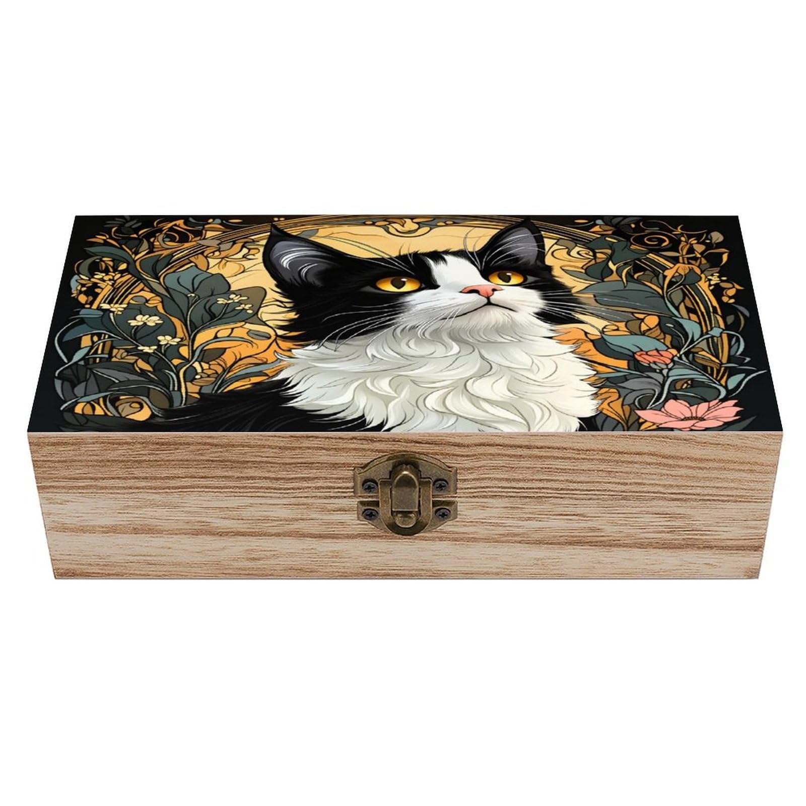 asbwuo Cat Vintage Wooden Keepsake Box