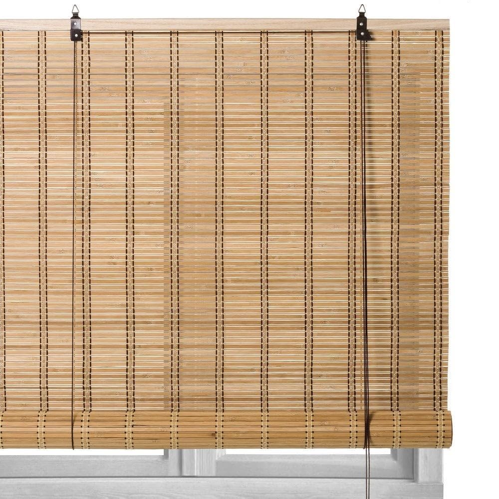 Estor Enrollable de láminas de bambú Color Natural de 160 x 180 cm | Persiana de estilo rústico para dar sombra, protección solar y escurecer puertas o ventanas