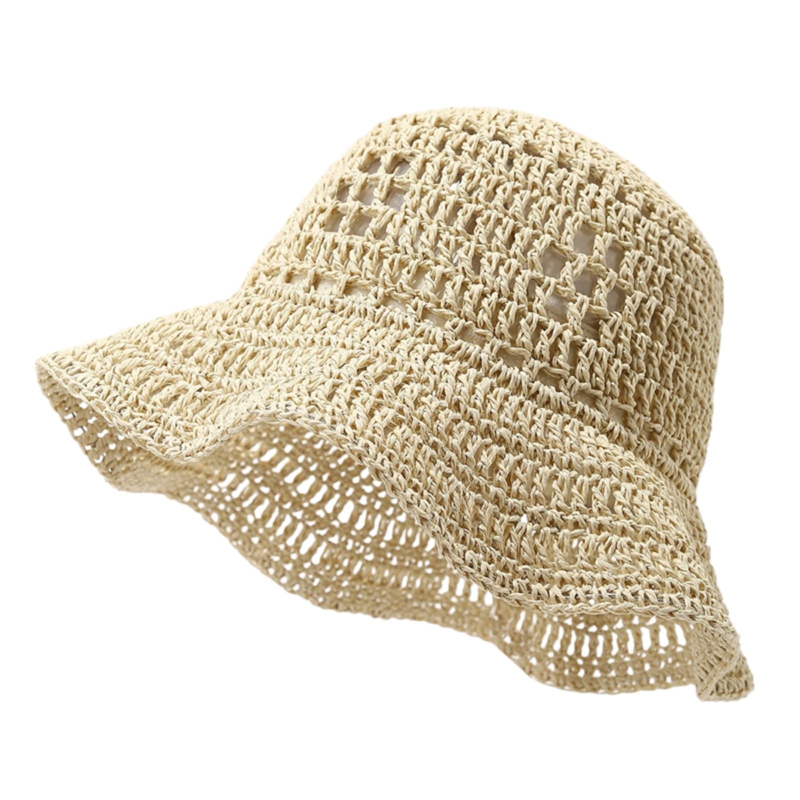 Cappellino da Baseball,Cappello Pescatore Cappello A Secchio di Paglia Leggero per Le Donne, Ombrello All'aperto Bordo Ampio Traspirante Vacanze Viaggio-2-56-58cm