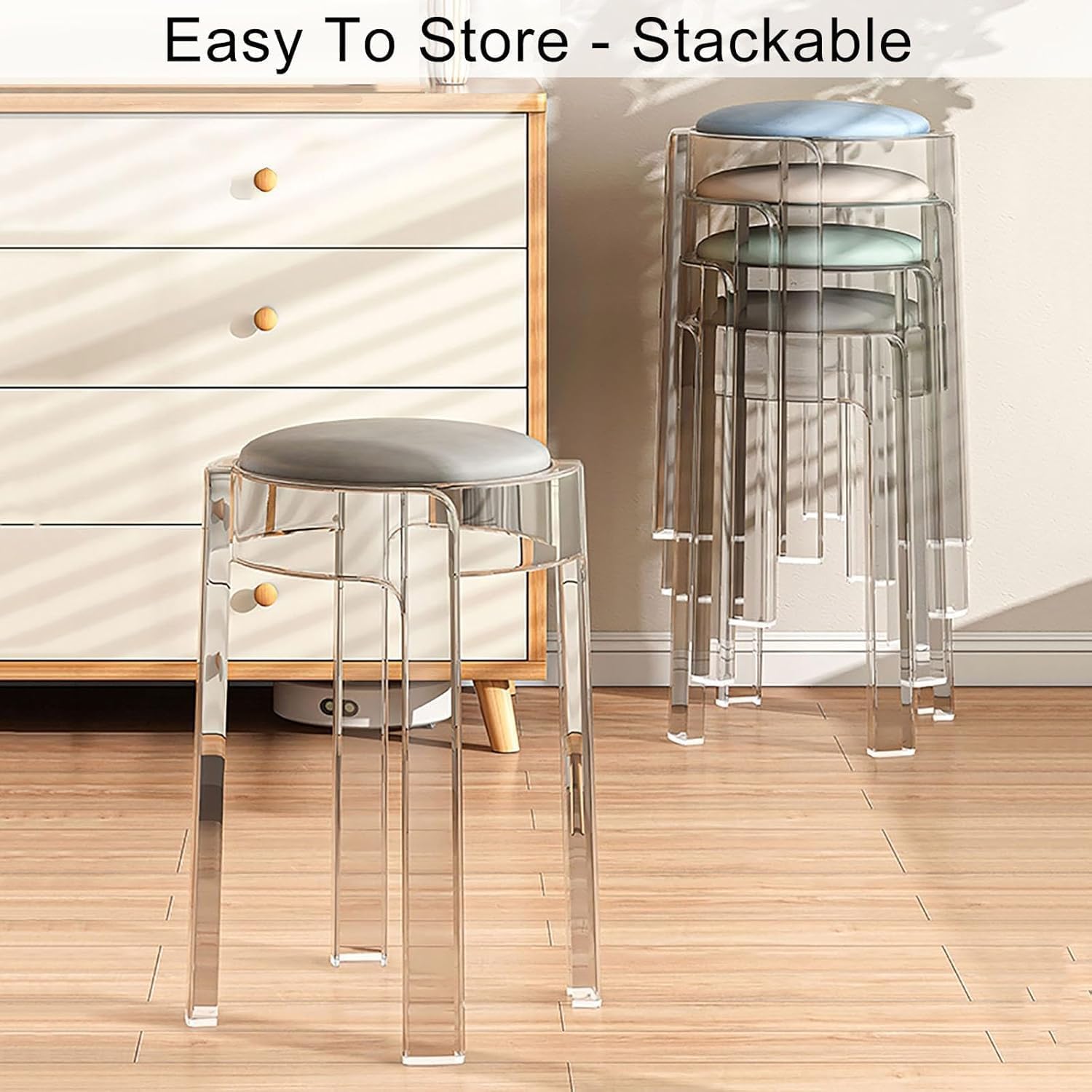 Silla Bar Taburete de Bar apilable, taburetes de Bar de cocina acrílicos, sillas de Bar transparentes sin respaldo, taburetes de altura de barra pequeños sin brazos de 18 pulgadas de alto hermoso