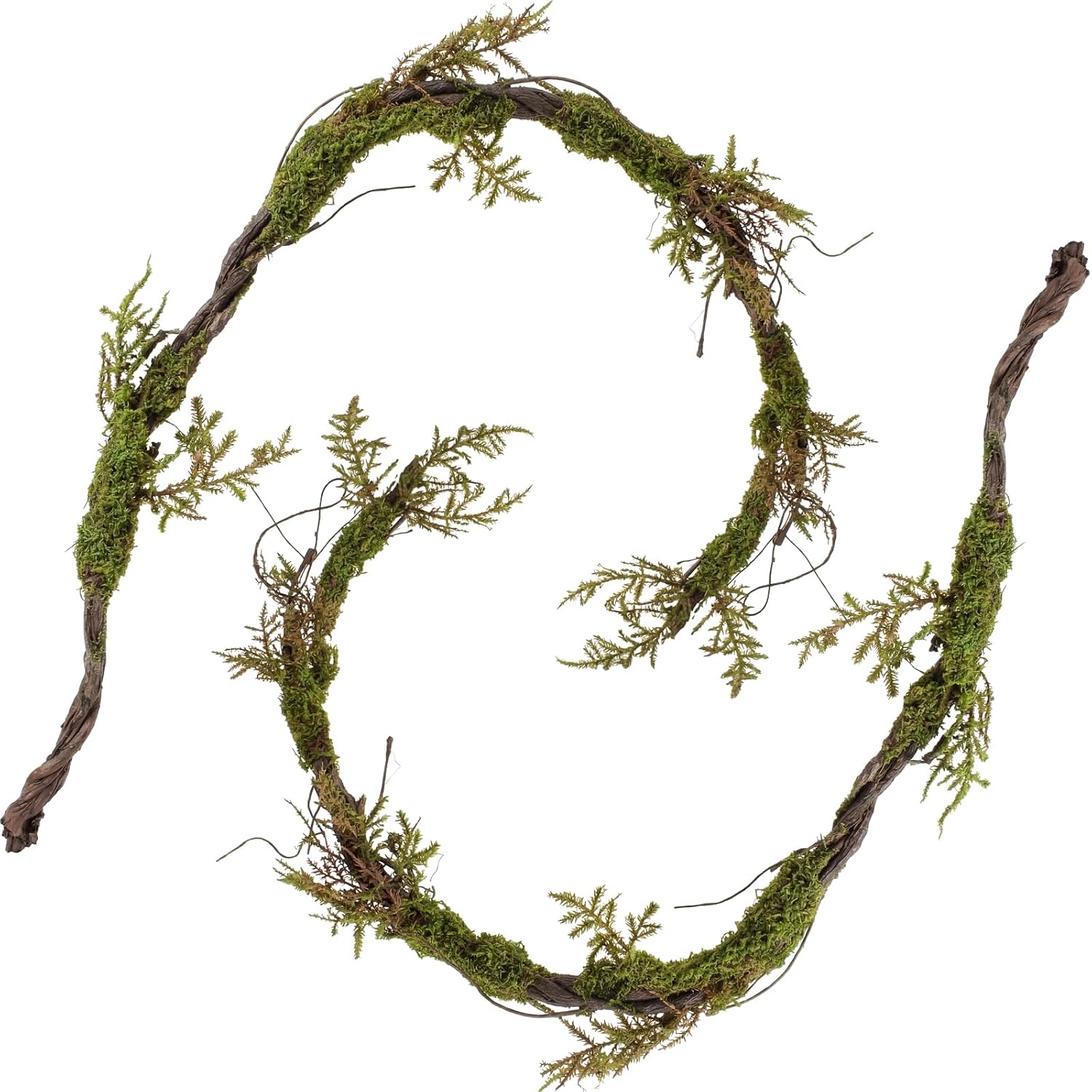 Tigeen 2 Pcs 6.56 Ft Large Bendable Artificial Tree Branches with Fake Moss and Ferns Sturdy Hanging Fake Plants Branches Vine for 3D Gardens Jungle Themed Parties and Wedding Arch Decorations