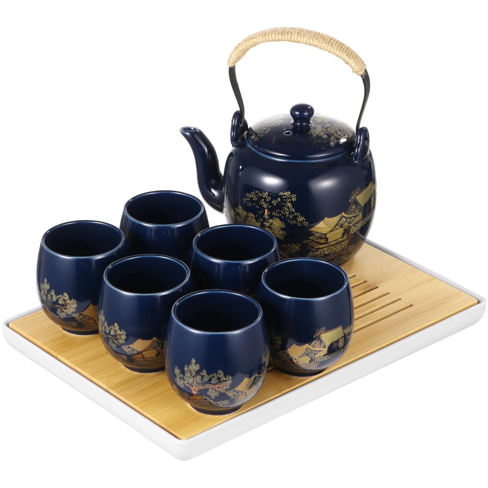 Service à thé japonais 8 pièces avec théière, passoire, plateau et tasses – Parfait pour la maison ou le bureau, pour les amateurs de thé