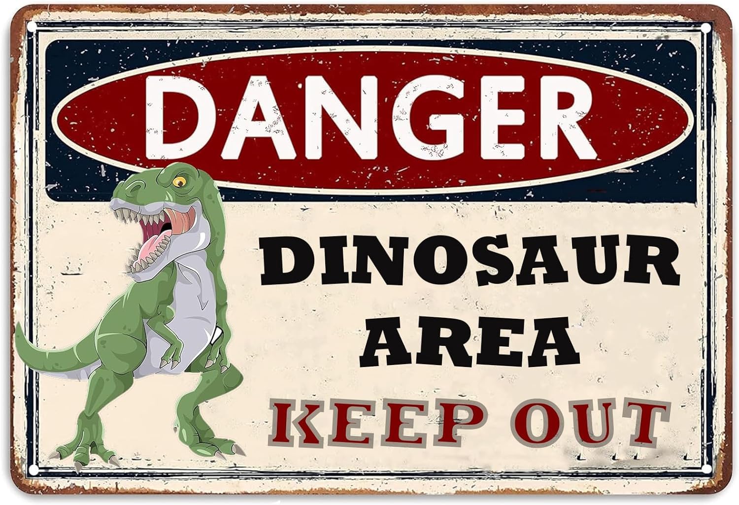 SMAZDFXX Retro Danger Decor Vintage Metal Sign Danger Dinosaur Area KeepWarning Tin Signs Wall Decor Metal Poster for Home Kitchen Bar Pub Cafe Farm Garden Garage Decor 5.5"x8"