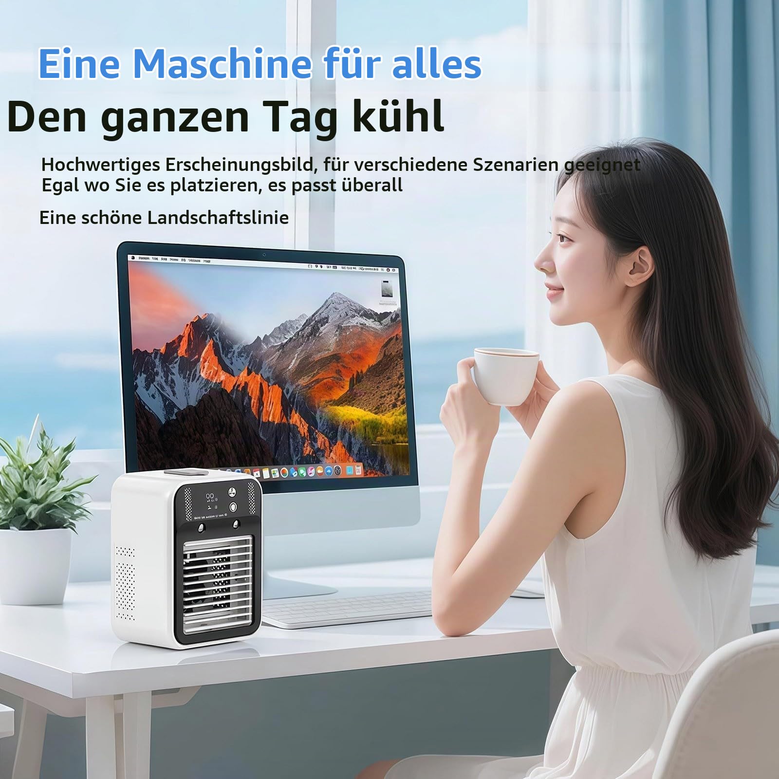 Mobile Klimaanlage ohne Abluftschlauch, Tragbare Mini Tisch Klimagerät, Luftkühler mit Wasserkühlung Leise, Ventilator mit Kühlung, Portable Air Conditioner, Air Cooler, Verdunstungskühler Raumkühler