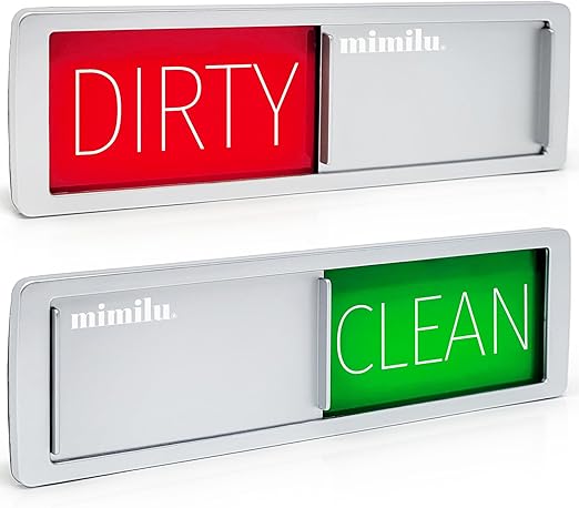 Premium Dishwasher Magnet Clean Dirty Sign - Easy to Read & Slide - Non-Scratching Strong Magnet w. Optional Adhesive Stickers. Large Text Color Coded Indicator (Red Green)
